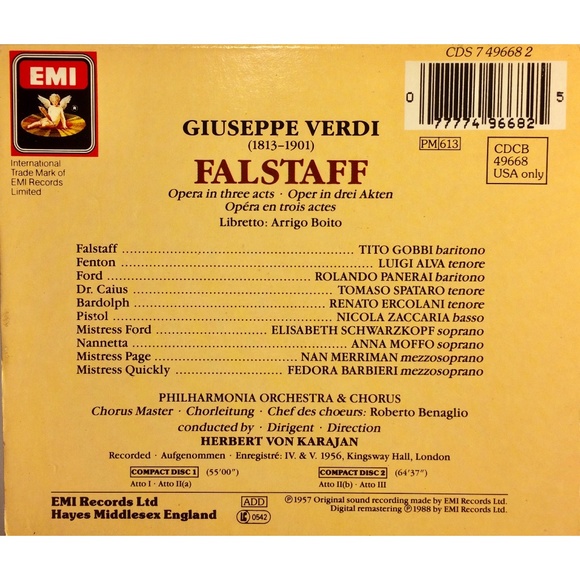 🦋 Verdi: Falstaff CD Opera 1988 EMI Music Classical 077774966825 IMPORT England - Picture 2 of 7